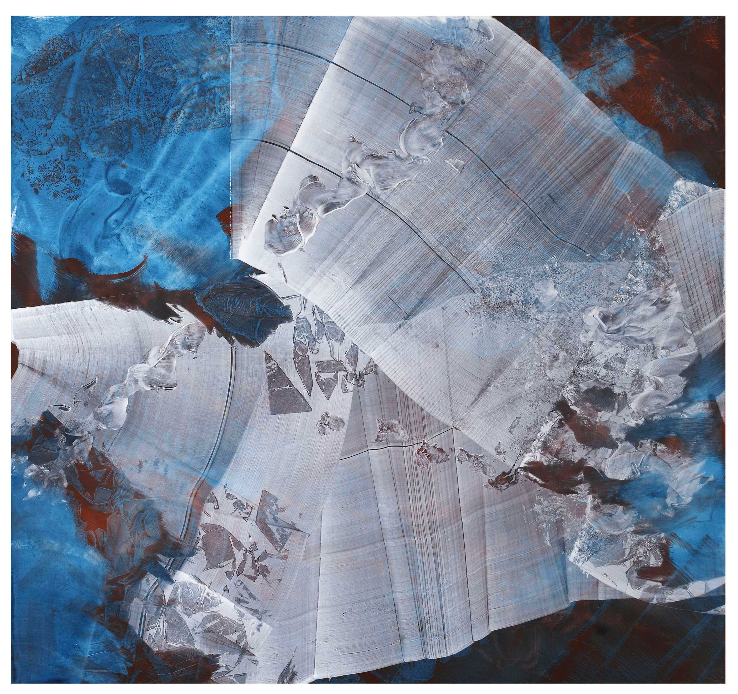 Dell’azzurro silenzio, omaggio a Luigi Nono*1, inchiostro di china e pigmenti su tela, cm 140x150, 2020