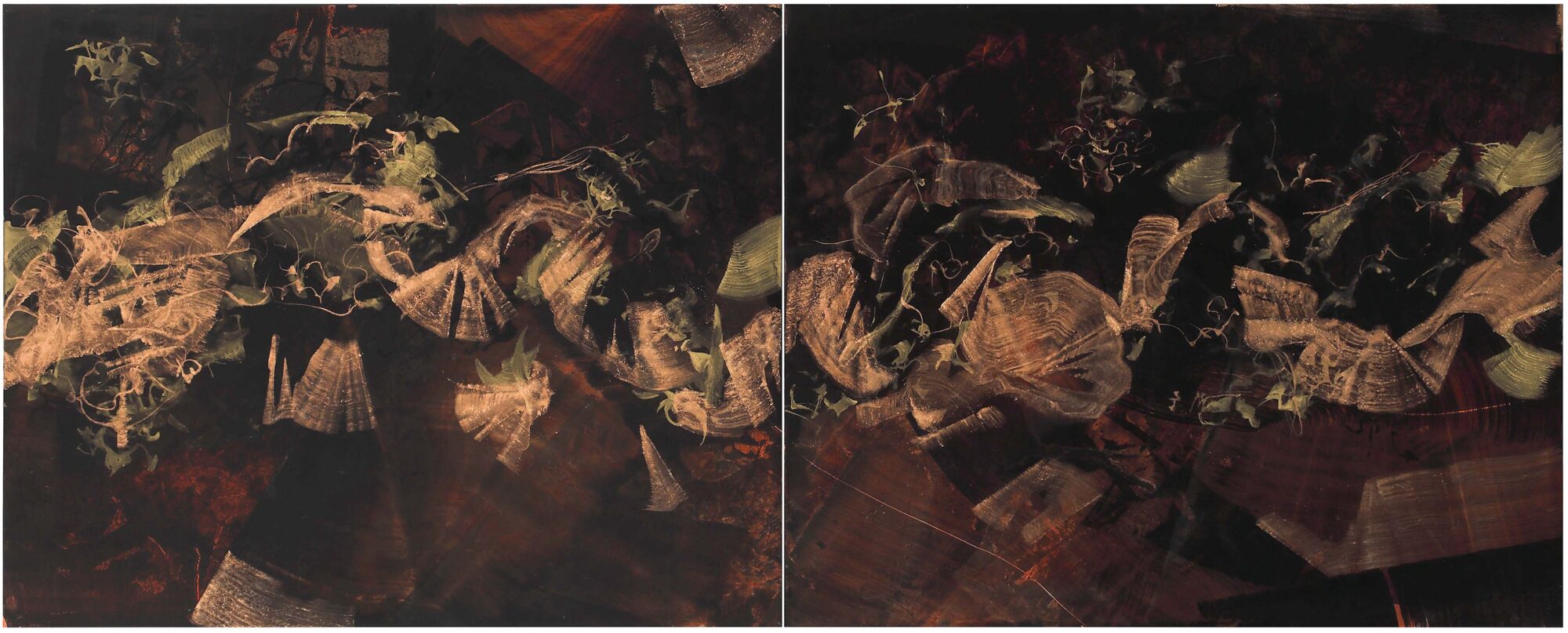 Di terra acqua e vento, inchiostro di china e pigmenti su tela, cm 80x100x2 dittico , 2023